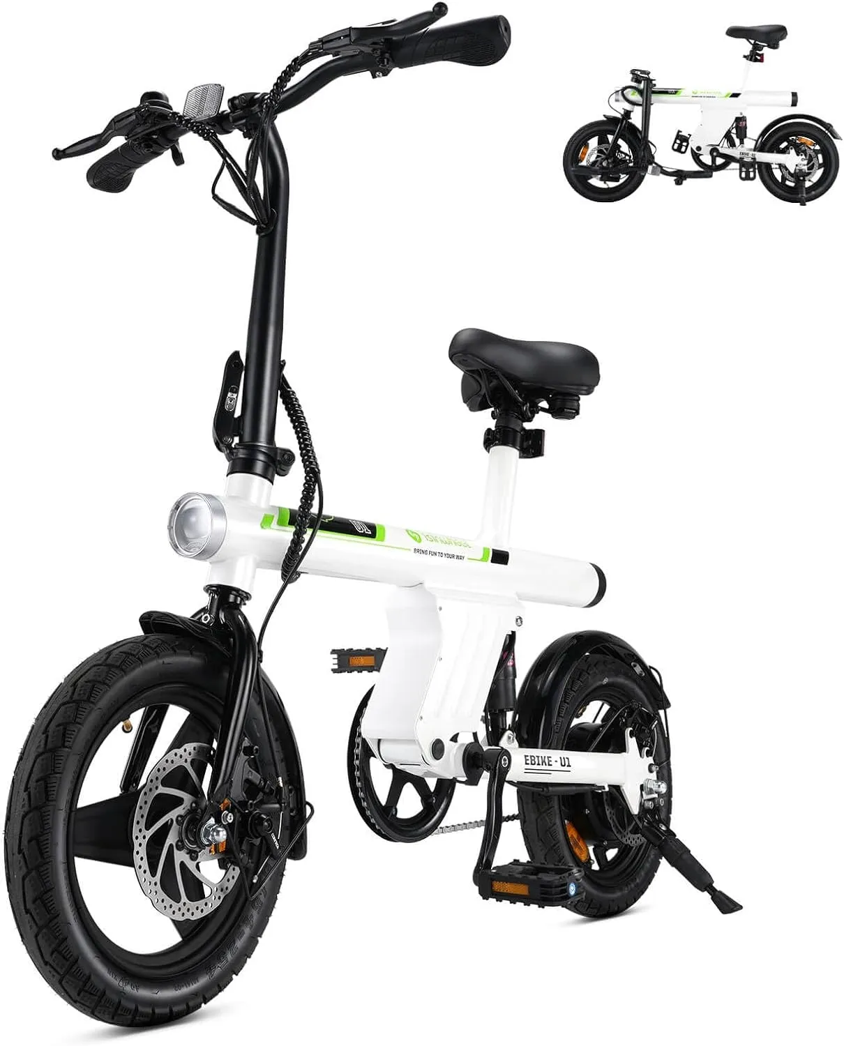isinwheel U1 Electric Bike, 500W Motor, 20 mph, Folding Ebike, 14"/16"/20" Adults Electric Bicycles, 280.8Wh Battery, 25 Miles PAS Range, Black, Disc Brake, Aluminum Alloy Wheels