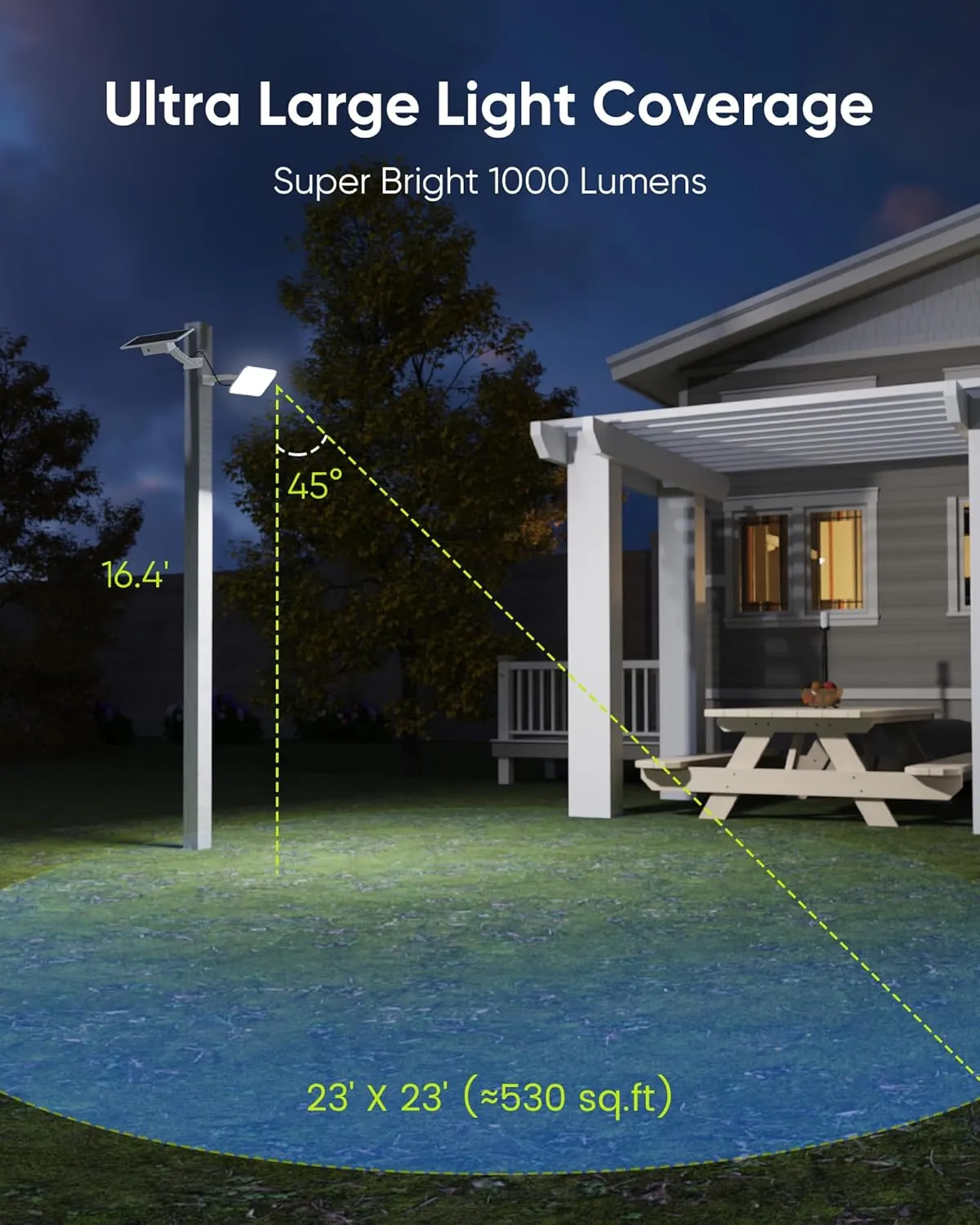 JACKYLED Solar Dusk to Dawn Light Outdoor 1000 Lumens 299 LED Solar Security Lights with Extension Cord, IP65 Waterproof Solar Powered Wall Spotlight Bright for Garden Patio Shed Carport Flag, White