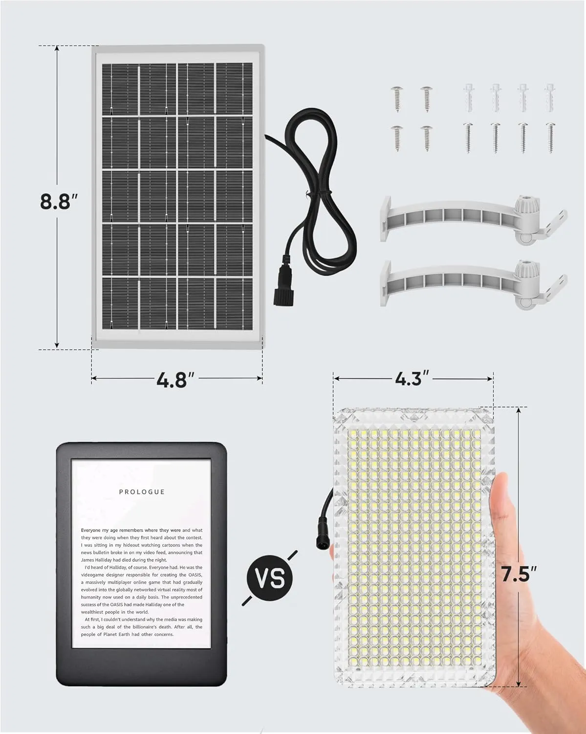 JACKYLED Solar Dusk to Dawn Light Outdoor 1000 Lumens 299 LED Solar Security Lights with Extension Cord, IP65 Waterproof Solar Powered Wall Spotlight Bright for Garden Patio Shed Carport Flag, White
