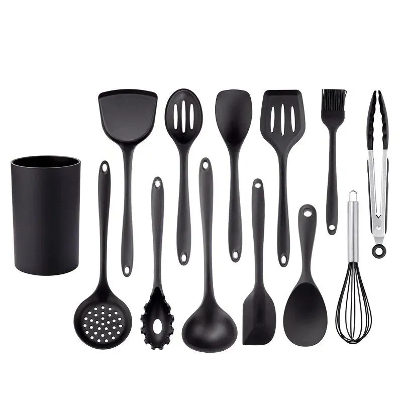 JANKNG Black Silicone Kitchenware Non-stick Cooking Tool Spatula Ladle Egg Beaters Shovel Soup Cookware Utensil Kitchen Cookware