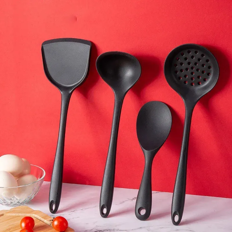 JANKNG Black Silicone Kitchenware Non-stick Cooking Tool Spatula Ladle Egg Beaters Shovel Soup Cookware Utensil Kitchen Cookware