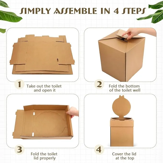 Janlaugh Portable Folding Toilet with Lid for Adults and Kids Paper Portable Camping Toilet with Bag Foldable Portable Travel Toilet Compact Potty for Car, Hiking, Beach and Camping
