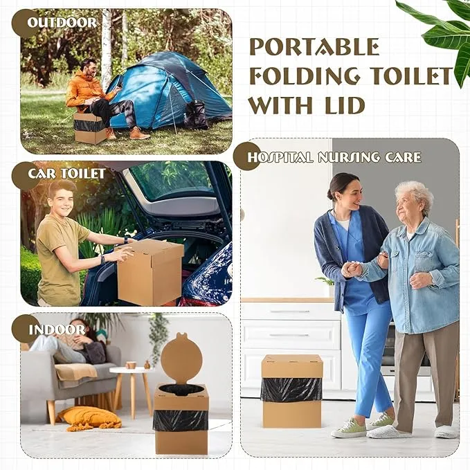 Janlaugh Portable Folding Toilet with Lid for Adults and Kids Paper Portable Camping Toilet with Bag Foldable Portable Travel Toilet Compact Potty for Car, Hiking, Beach and Camping