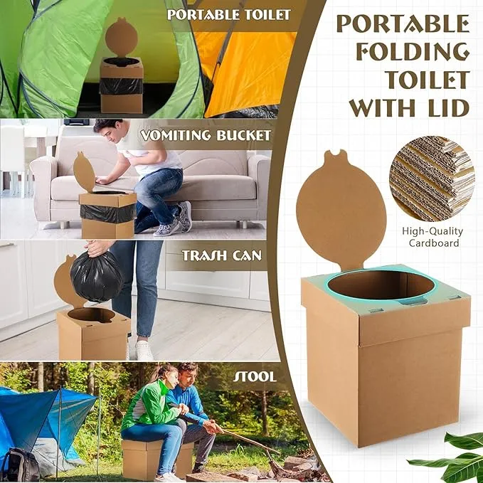 Janlaugh Portable Folding Toilet with Lid for Adults and Kids Paper Portable Camping Toilet with Bag Foldable Portable Travel Toilet Compact Potty for Car, Hiking, Beach and Camping