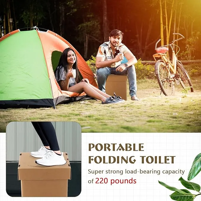 Janlaugh Portable Folding Toilet with Lid for Adults and Kids Paper Portable Camping Toilet with Bag Foldable Portable Travel Toilet Compact Potty for Car, Hiking, Beach and Camping