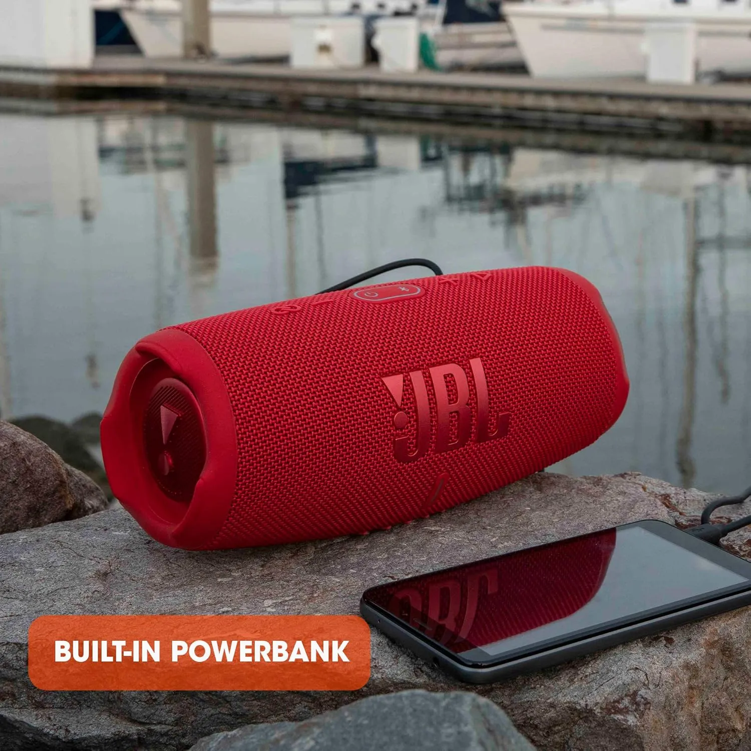 JBL CHARGE 5 - Portable Waterproof (IP67) Bluetooth Speaker with Powerbank USB Charge out, 20 hours playtime, JBL Partyboost (Grey)