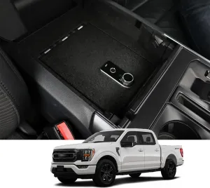 JIKE Center Console Gun Safe - Console Gun Vault Compatible with Ford F-150 2021-2024 (Not for 2025), Ford F-150 Lightning 2021-2024, Fingerprint Lock with Backup Key.