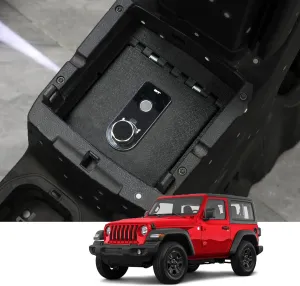 JIKE Center Console Gun Safe - Console Gun Vault Compatible with Jeep Wrangler JL/Jeep Gladiator 2018-2023, DO NOT FIT Rubicon, Fingerprint Lock with Backup Key.