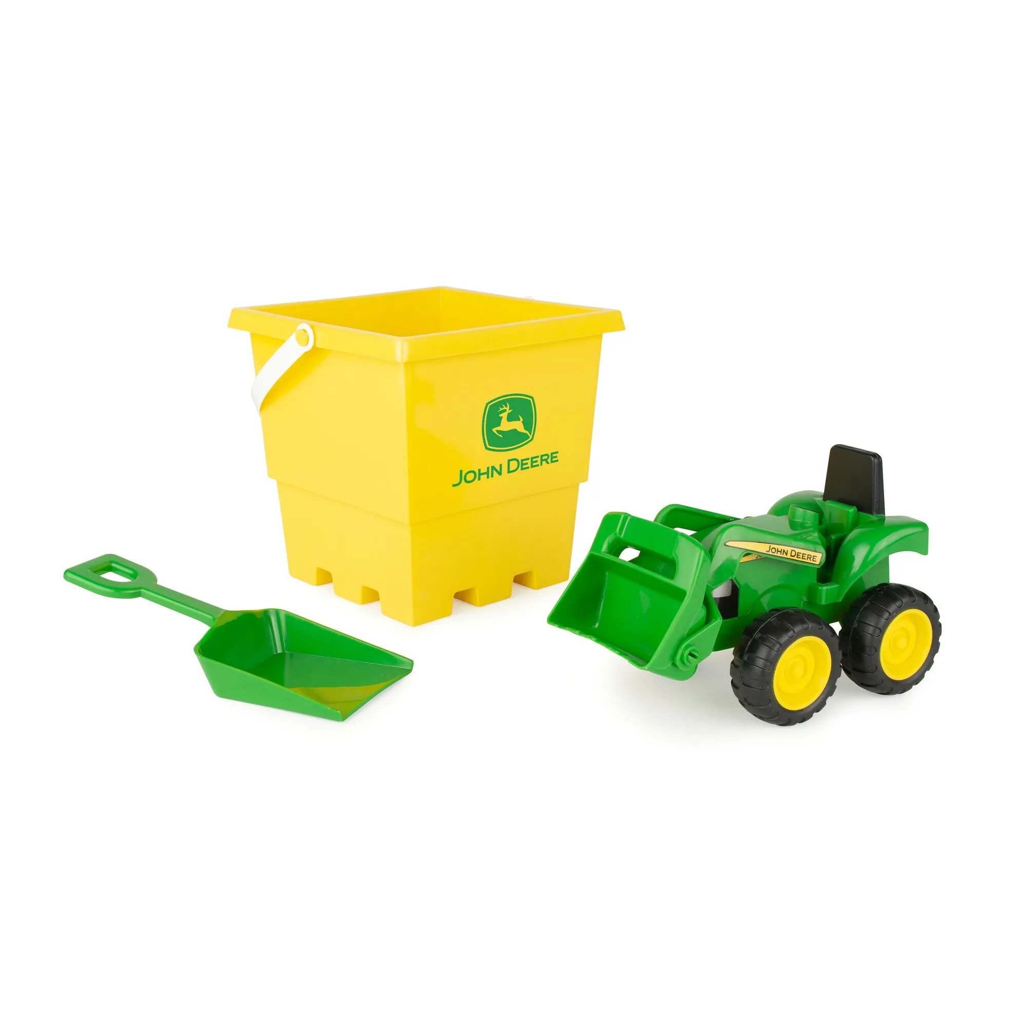 John Deere Sand Pit Bucket Set - Yellow 15cm Bucket, Green Tractor & Green Shovel