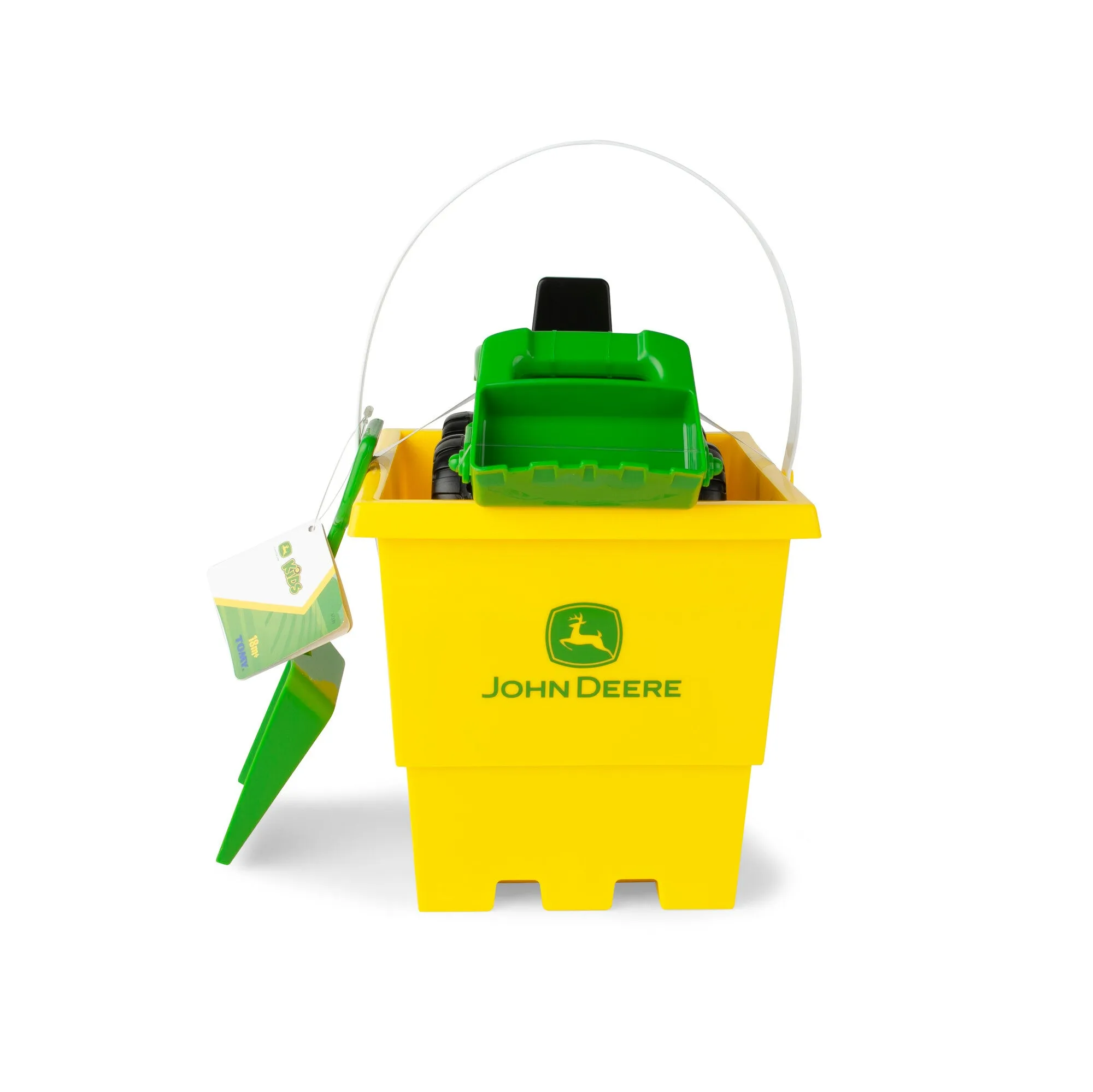 John Deere Sand Pit Bucket Set - Yellow 15cm Bucket, Green Tractor & Green Shovel
