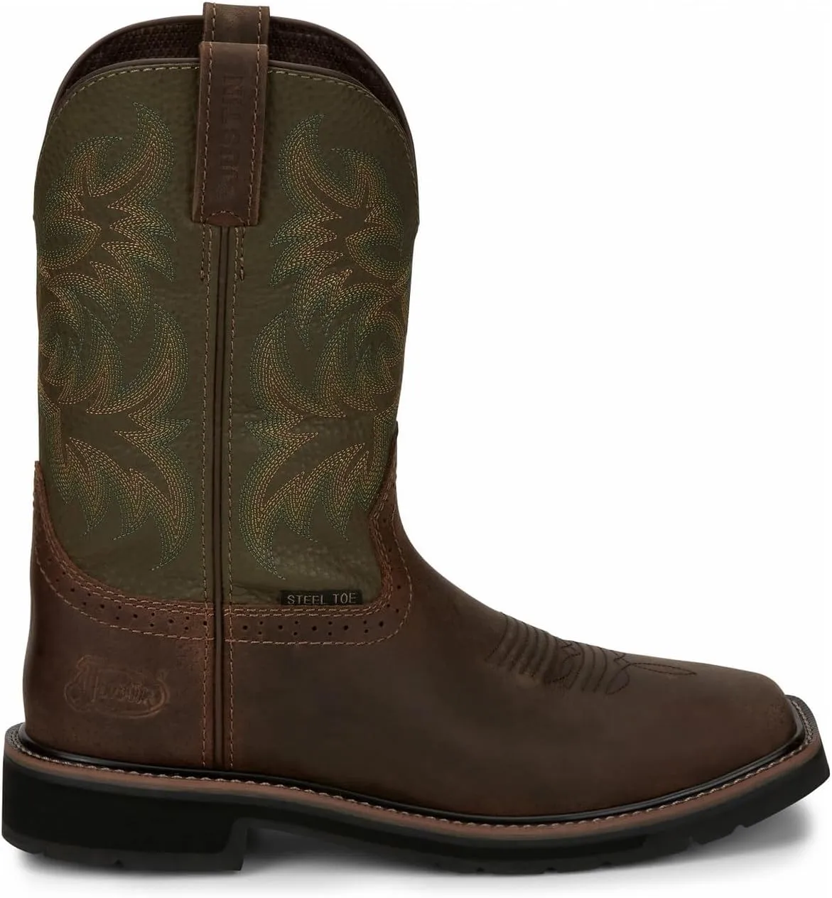 Justin Driller 11" Square Steel Toe Men's Boot, Durable Leather, Slip-Resistant, Comfort Cushioned Insole for Work Safety