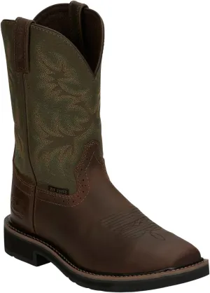 Justin Driller 11" Square Steel Toe Men's Boot, Durable Leather, Slip-Resistant, Comfort Cushioned Insole for Work Safety
