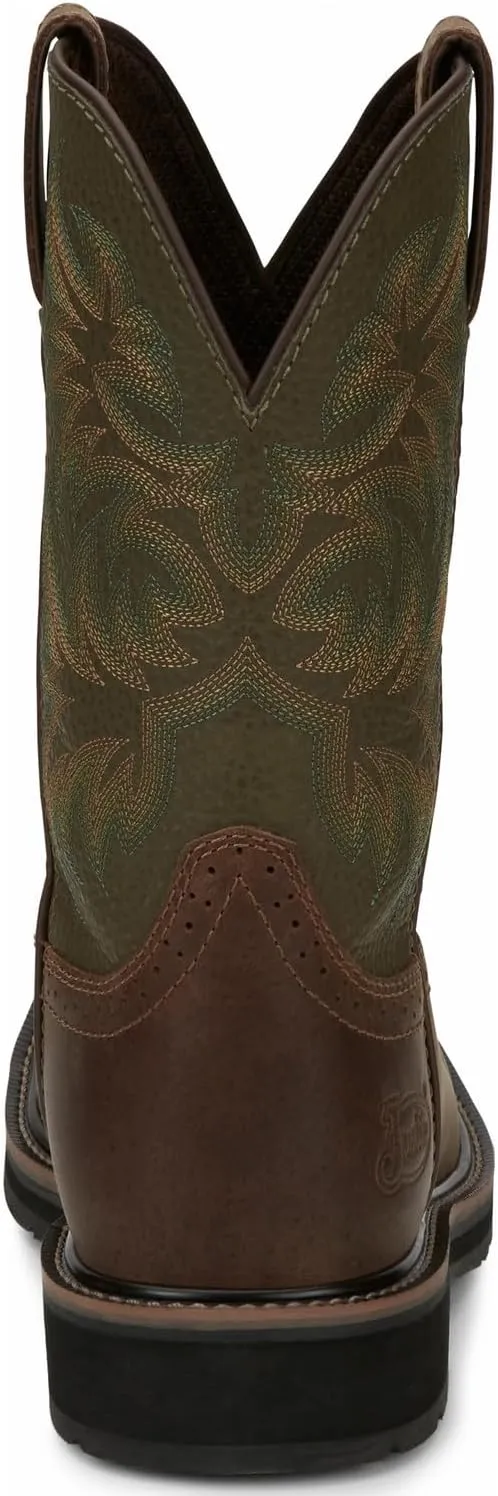 Justin Driller 11" Square Steel Toe Men's Boot, Durable Leather, Slip-Resistant, Comfort Cushioned Insole for Work Safety