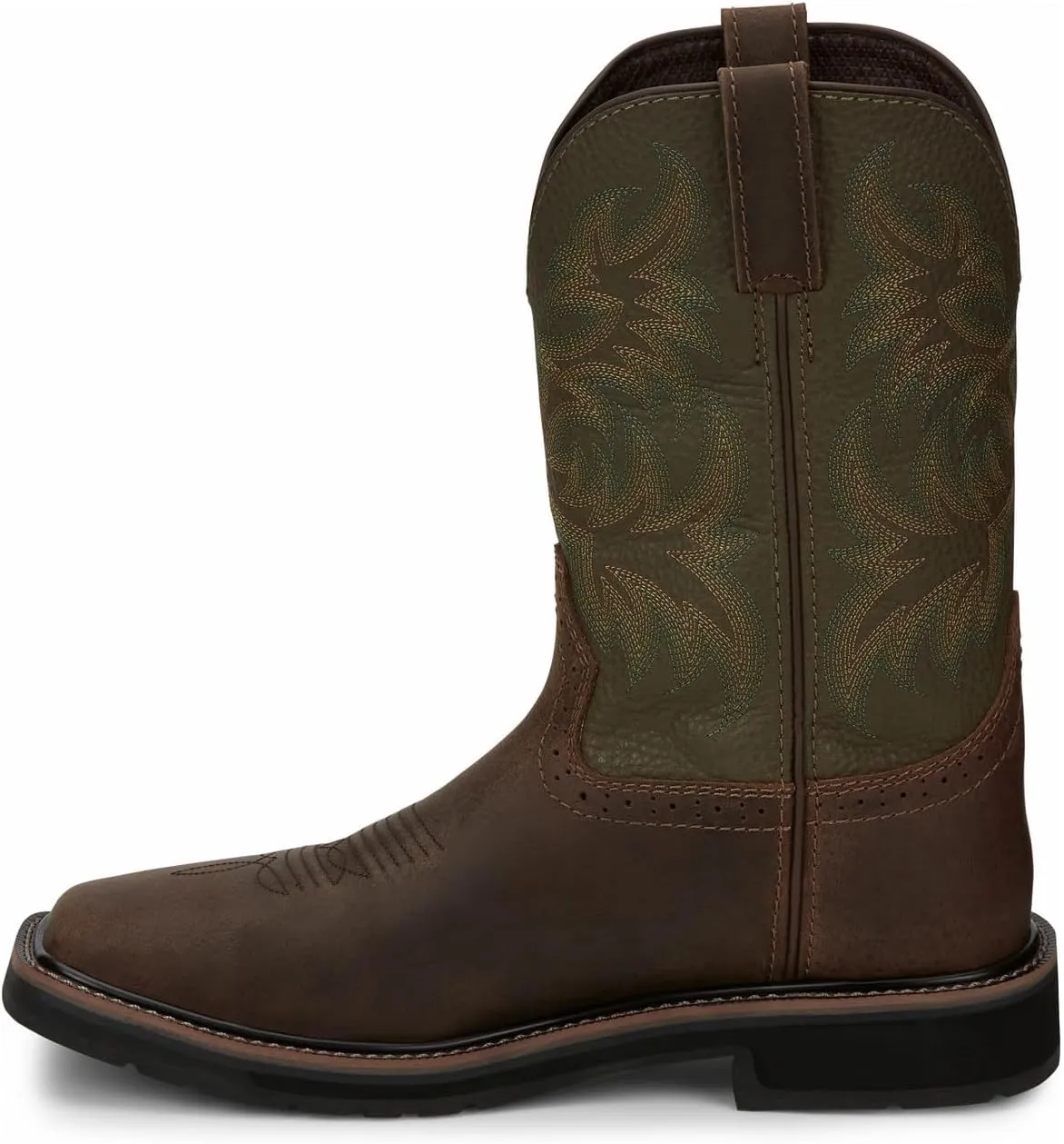 Justin Driller 11" Square Steel Toe Men's Boot, Durable Leather, Slip-Resistant, Comfort Cushioned Insole for Work Safety