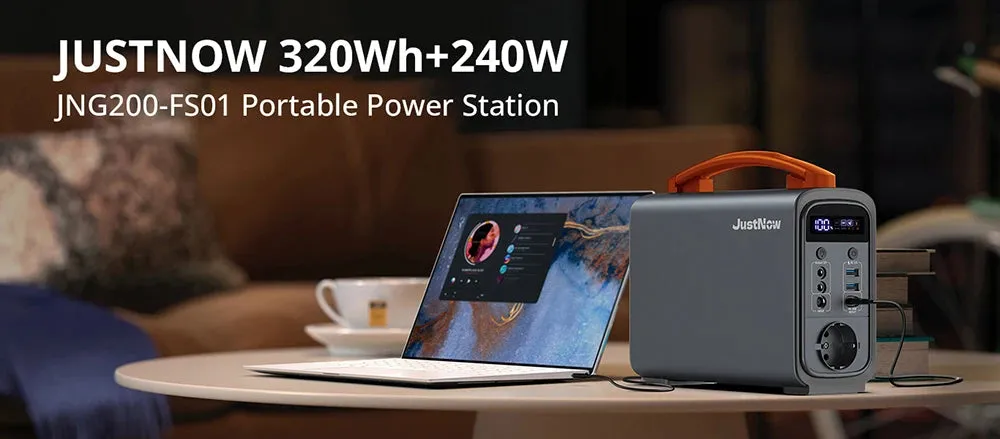 JustNow GT240 Pro 240W Portable Power Station, 320Wh LiFePO4 Battery Solar Generator, PD 60W Fast Charging, LED Light, 6 Outputs