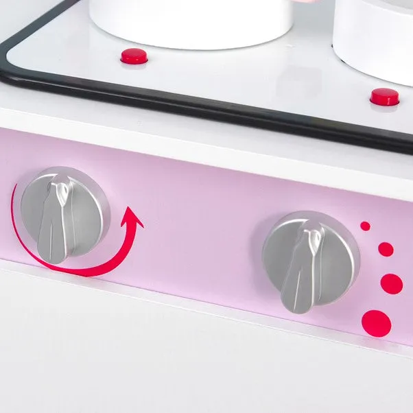 Kids Montessori Inspired Wooden Toy Kitchen with Realistic Sounds & Accessories | Candy Pink & White