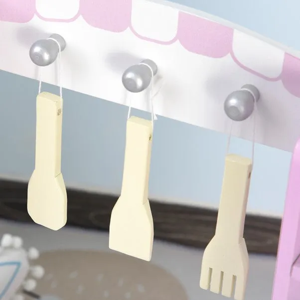 Kids Montessori Inspired Wooden Toy Kitchen with Realistic Sounds & Accessories | Candy Pink & White