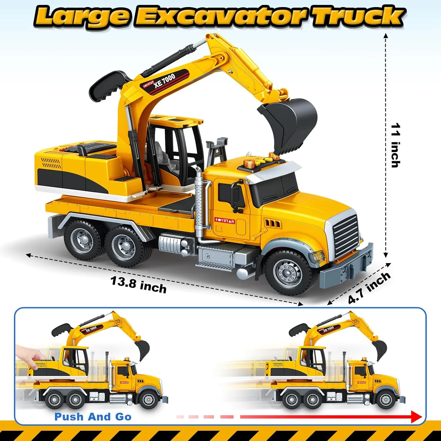 Kids Toys for 3 4 5 6 7 8 Years Old Boys, Large Excavator Truck Toy with Lights, Sounds, Toddler Friction Powered Truck Vehicle Toy for Boys Girls Christmas Birthday Gifts