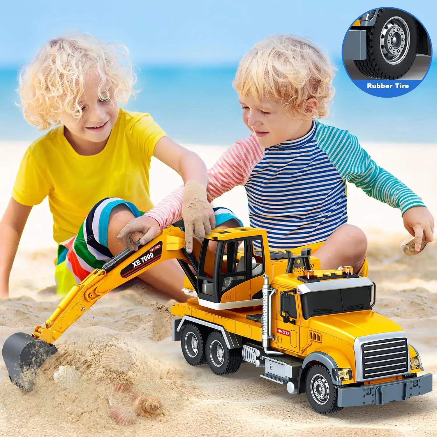 Kids Toys for 3 4 5 6 7 8 Years Old Boys, Large Excavator Truck Toy with Lights, Sounds, Toddler Friction Powered Truck Vehicle Toy for Boys Girls Christmas Birthday Gifts