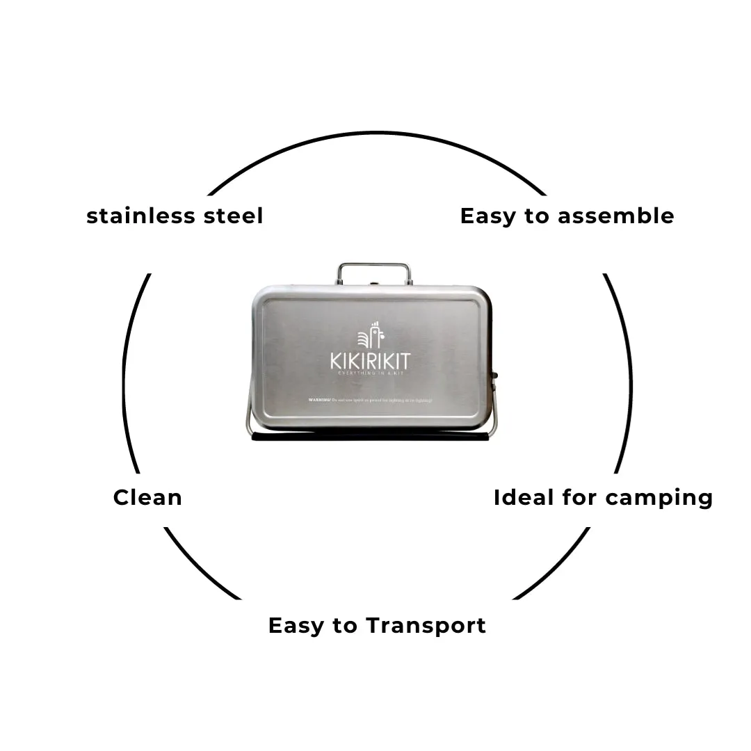 Kikirikit Foldable Portable Charcoal Barbecue Kit - Silver