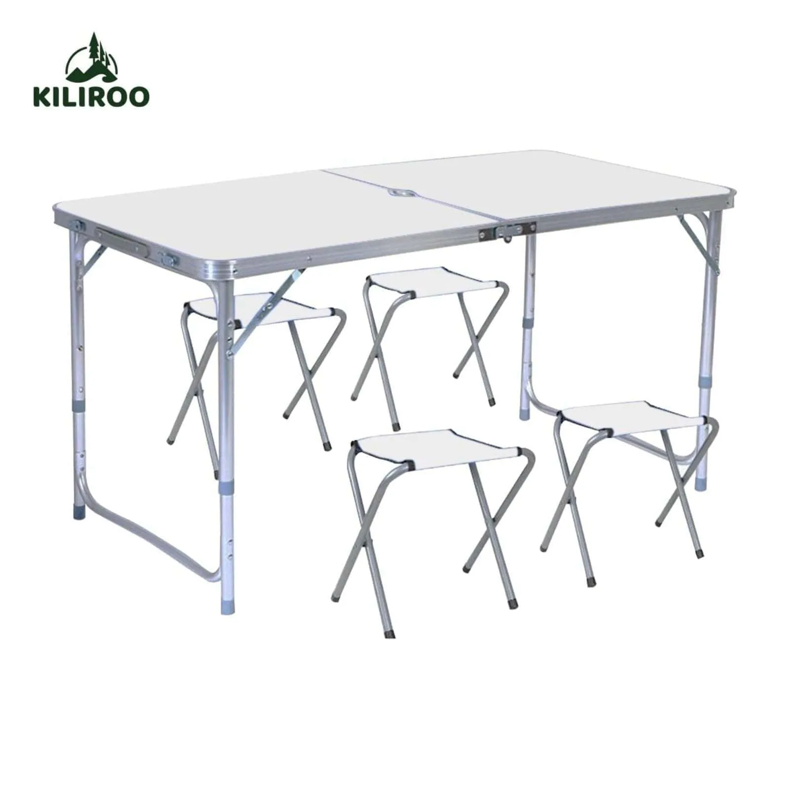 KILIROO Camping Table 120cm Silver (With 4 Chairs) - Lightweight and Portable Foldable Design