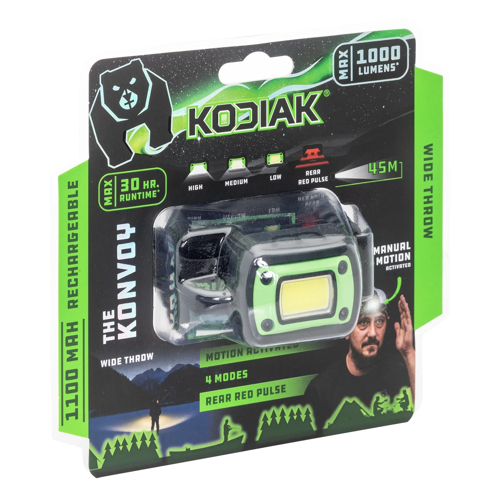 Kodiak Konvoy Rechargeable Motion Activated Wide Beam Headlamp