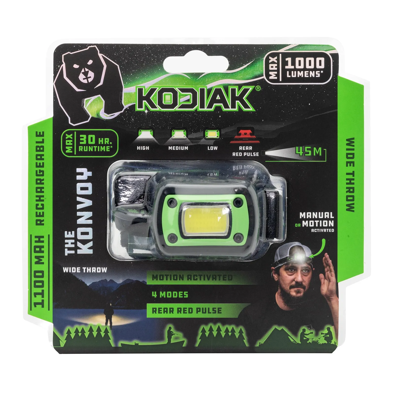 Kodiak Konvoy Rechargeable Motion Activated Wide Beam Headlamp