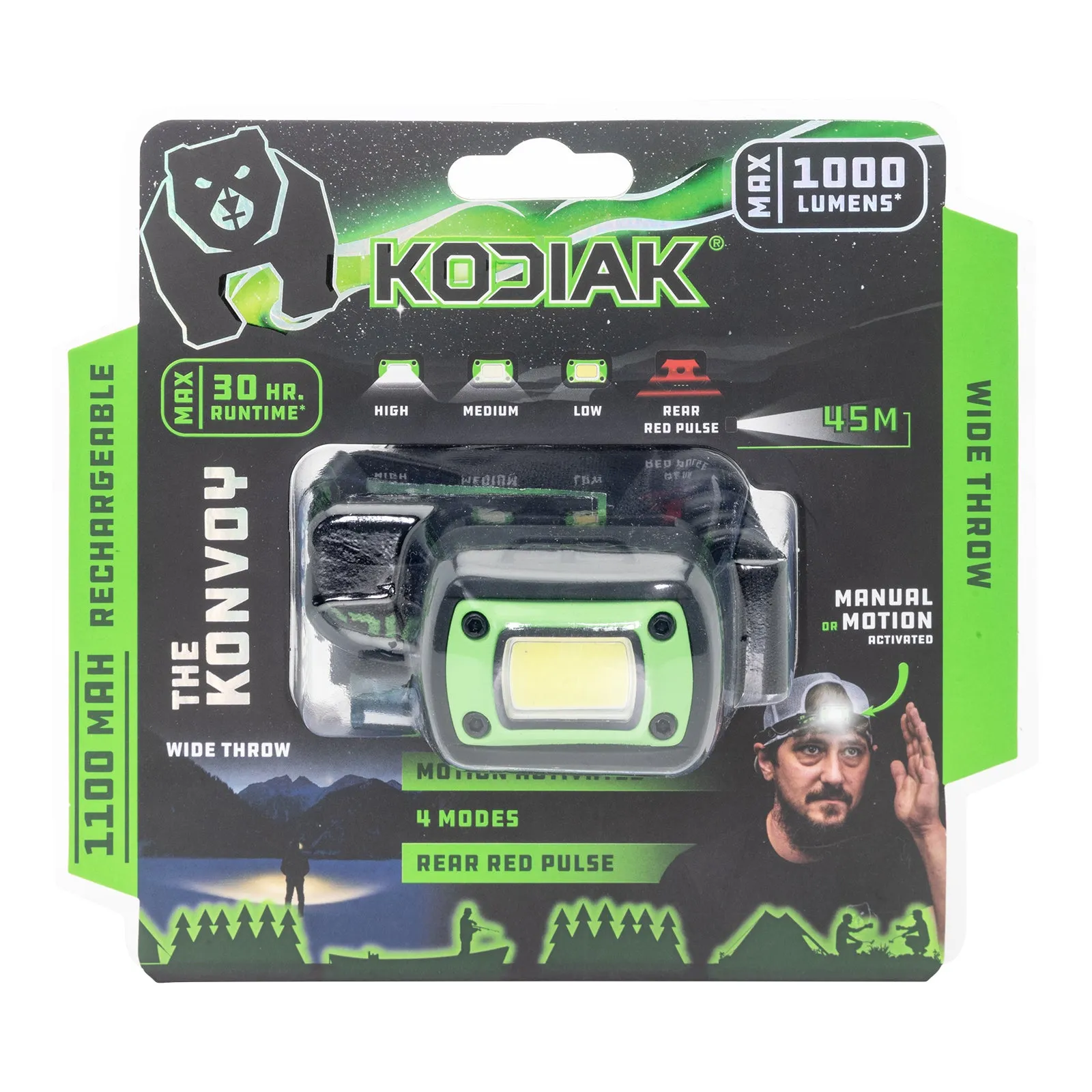 Kodiak Konvoy Rechargeable Motion Activated Wide Beam Headlamp