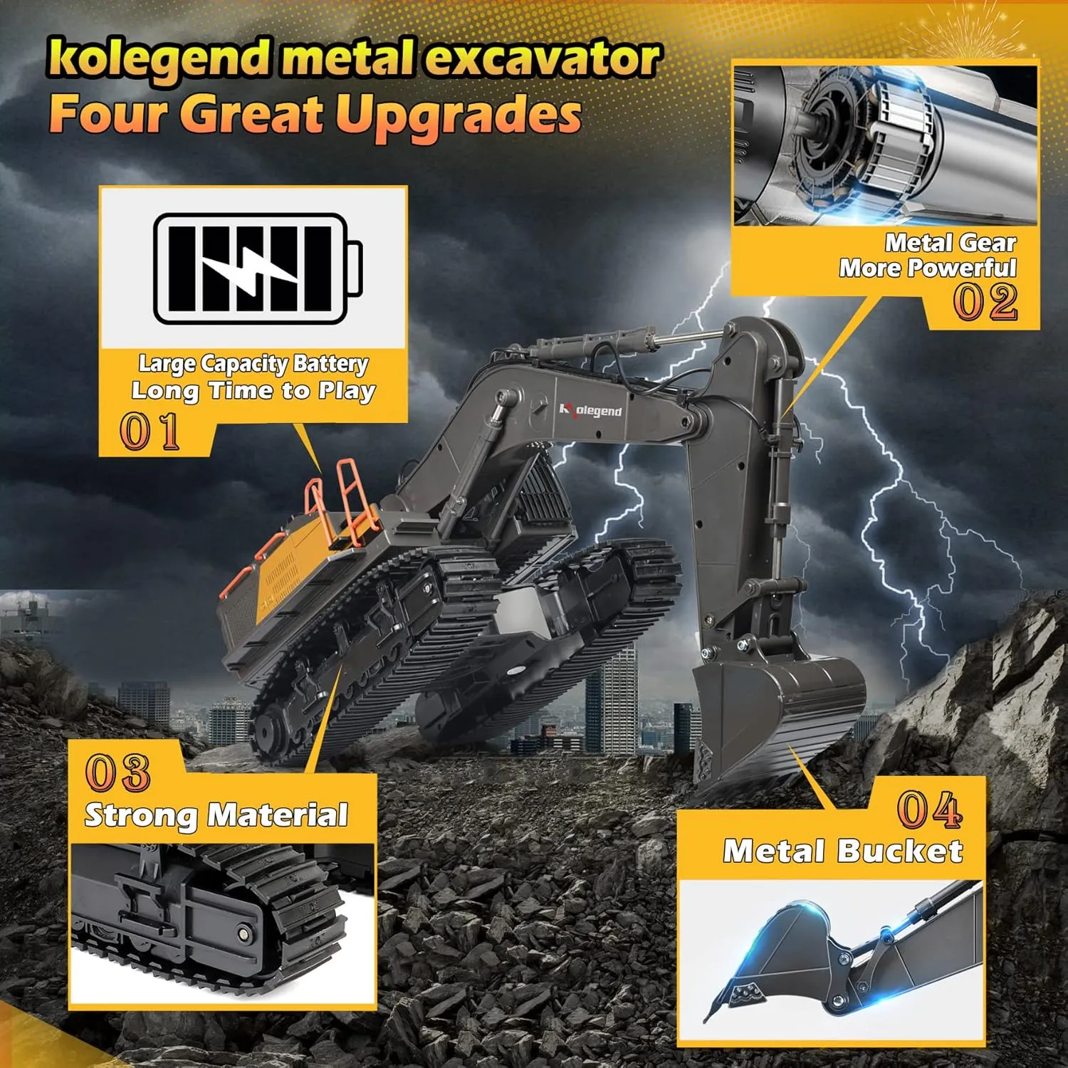 kolegend 22 Channel RC Excavator Metal Shovel Independent Arms 1/14 Scale, Professional Remote Control Construction Vehicles, Boy Toys Best Gift for 8  Years Old Boys Adults