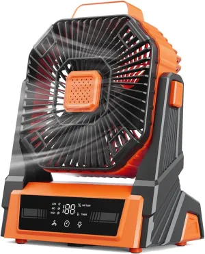 KopBeau Portable Camping Fan with Lights, 20000mAh Rechargeable Battery Operated Fan, Battery Powered Outdoor Beach Tent with 3 Speeds & Hook, Personal USB Table for Camping Accessories Orange