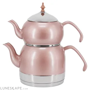 Korkmaz Rena 1.1 Liter Tea Pot and 2.4 Liter Kettle Set in Pink