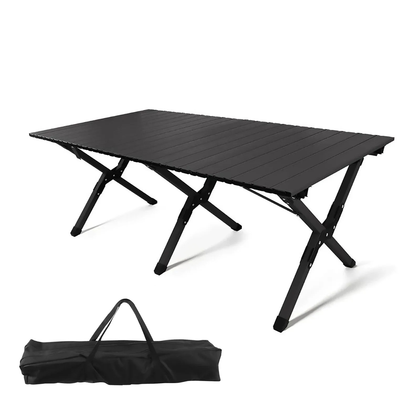 Large Folding Picnic Table Portable Lightweight Camping Table Foldable Roll Up Carbon Steel Camping Table with Carrying Bag