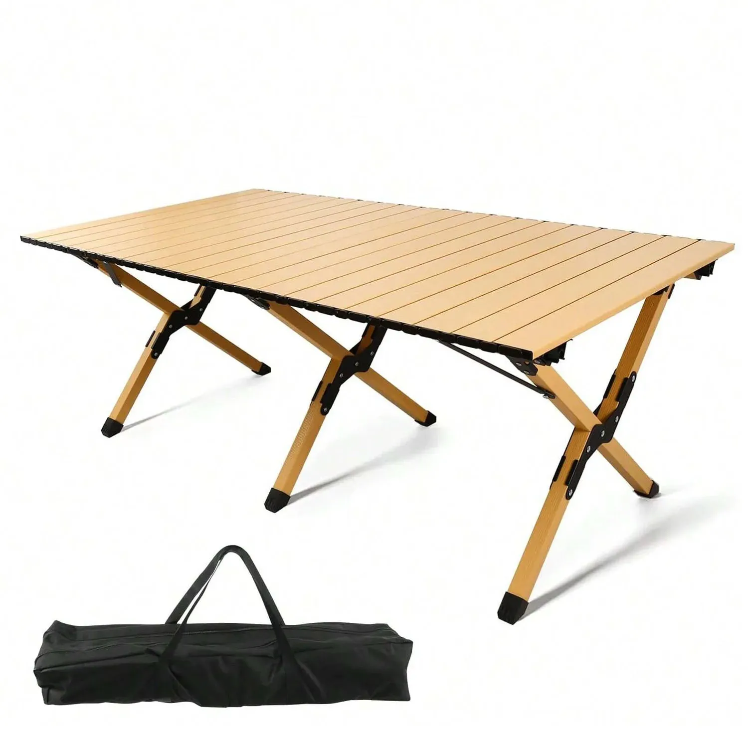 Large Folding Picnic Table Portable Lightweight Camping Table Foldable Roll Up Carbon Steel Camping Table with Carrying Bag