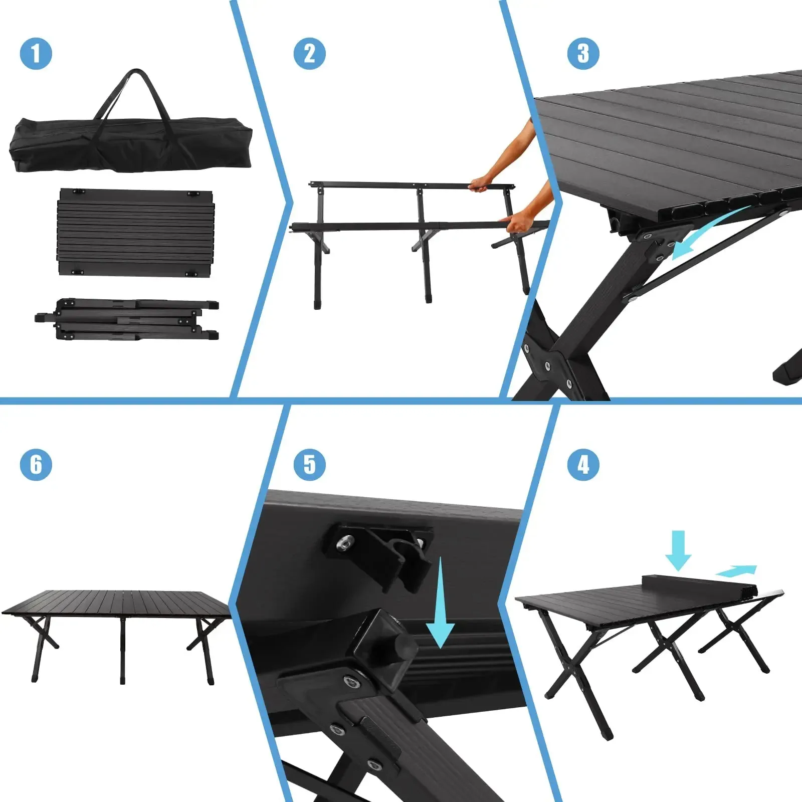 Large Folding Picnic Table Portable Lightweight Camping Table Foldable Roll Up Carbon Steel Camping Table with Carrying Bag