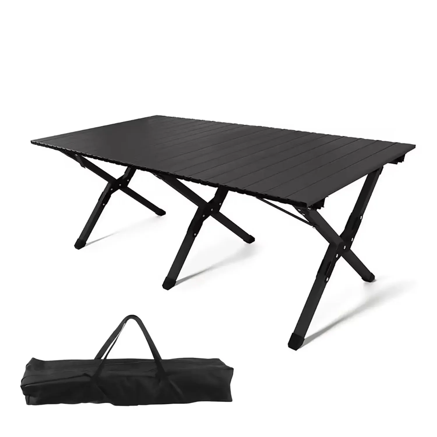 Large Folding Picnic Table Portable Lightweight Camping Table Foldable Roll Up Carbon Steel Camping Table with Carrying Bag
