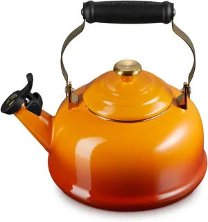 Le Creuset Enamel on Steel Whistling Tea Kettle with Gold Finishes, 1.7 qt., Persimmon