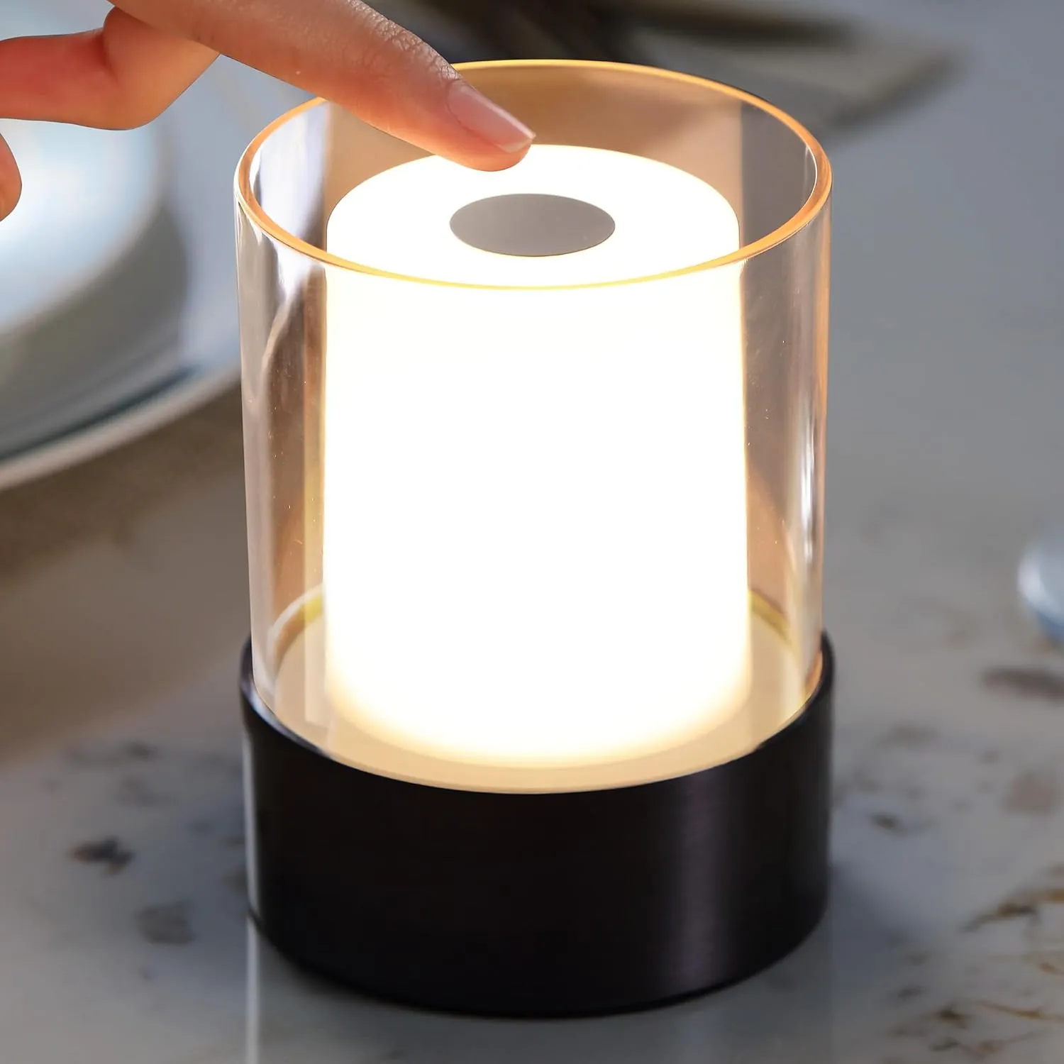 LED 4" Mini Cordless Table Lamp 2 Pack, Outdoor Waterproof Lamp, Rechargeable Battery Operated Lamp, Portable Touch Night Light for Dining Room, Camping, Nursery, Baby, Bar, Party (Black)