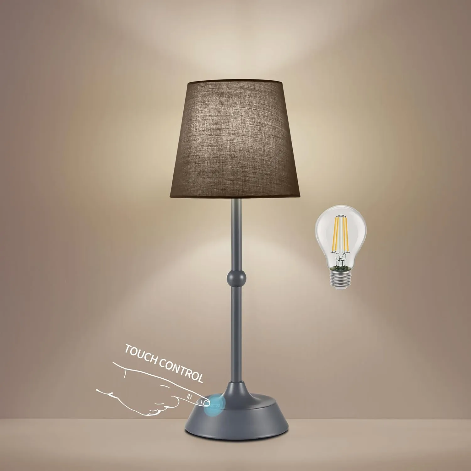 LED Cordless Table Lamp,Rechargeable 6000mA Battery Operated Portable Grey Desk Lamp,Dimmable Touch Control Table Lamp,for Restaurant/Patio/Outdoor.(LED Bulb Included)