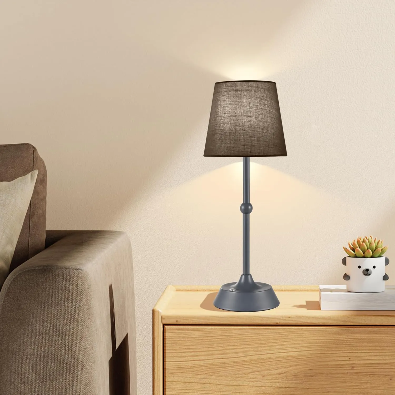 LED Cordless Table Lamp,Rechargeable 6000mA Battery Operated Portable Grey Desk Lamp,Dimmable Touch Control Table Lamp,for Restaurant/Patio/Outdoor.(LED Bulb Included)