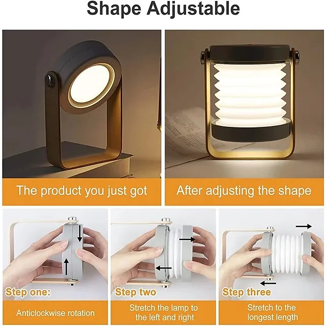 LED Foldable Table Lamp Lantern Light USB Rechargeable Touch Sensor Dimmer Switch Desk Lamp For Bedside Reading Outdoor Camping