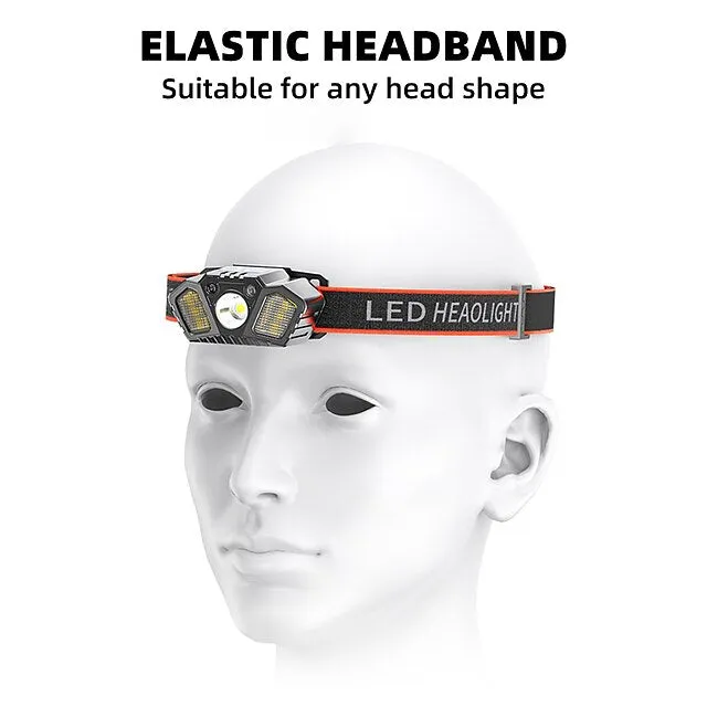 LED Headlamp USB Rechargeable Sensor Super Bright Headlight Head Mounted Fishing Light Multiple Lighting Modes