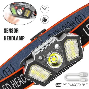 LED Headlamp USB Rechargeable Sensor Super Bright Headlight Head Mounted Fishing Light Multiple Lighting Modes