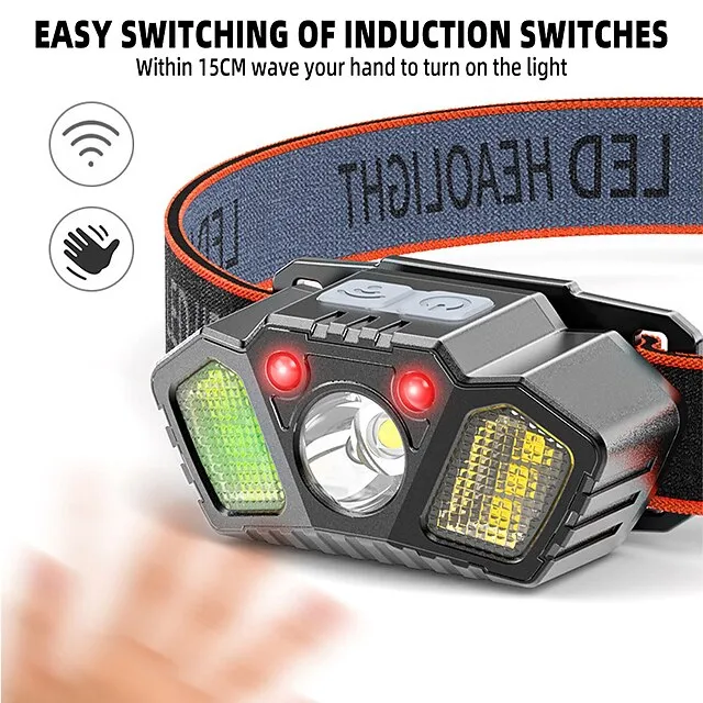 LED Headlamp USB Rechargeable Sensor Super Bright Headlight Head Mounted Fishing Light Multiple Lighting Modes