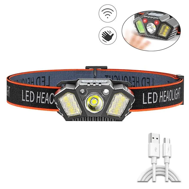 LED Headlamp USB Rechargeable Sensor Super Bright Headlight Head Mounted Fishing Light Multiple Lighting Modes