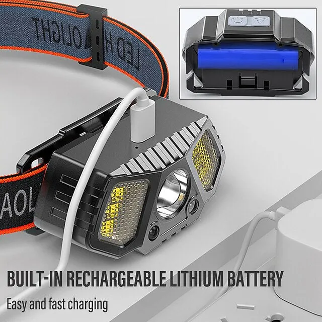 LED Headlamp USB Rechargeable Sensor Super Bright Headlight Head Mounted Fishing Light Multiple Lighting Modes