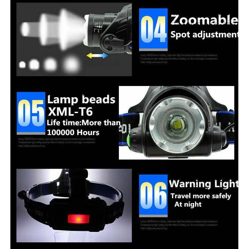 LED Outdoor Headlamp Camping Headlight Flashlight Head Torch Light Rechargeable