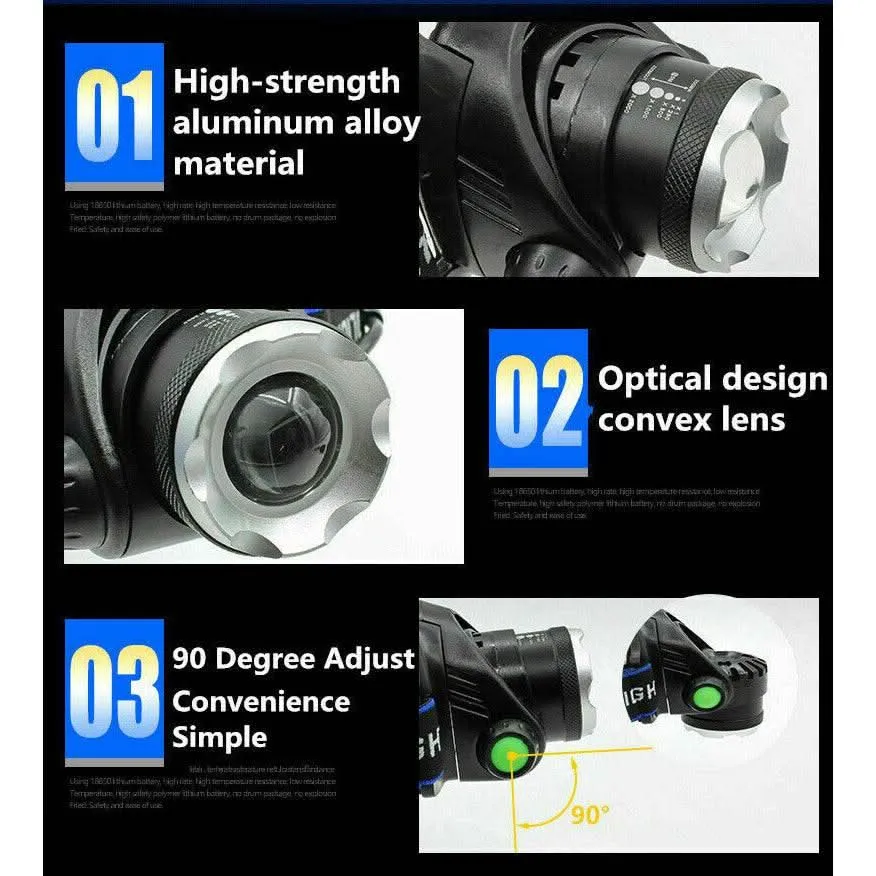 LED Outdoor Headlamp Camping Headlight Flashlight Head Torch Light Rechargeable