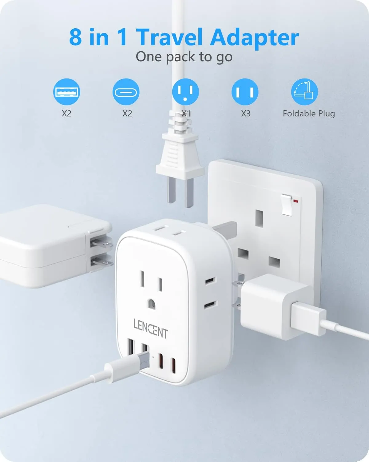 LENCENT 3 Pack US to UK Ireland Travel Plug Adapter, Grounded Type G Outlet Adaptor with 4 USB Charger(2 USB C), 4 Outlets Converter for USA to Dubai Scotland British London England Hong Kong Ireland