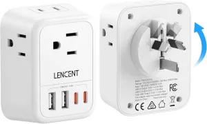 LENCENT Foldable Australia Travel Plug Adapter, US to New Zealand China Power Adaptor with 4 Outlets, 4 USB Charger(2 USB C Port), Type I Travel Adapter for USA to Australian, AU, Argentina, Fiji