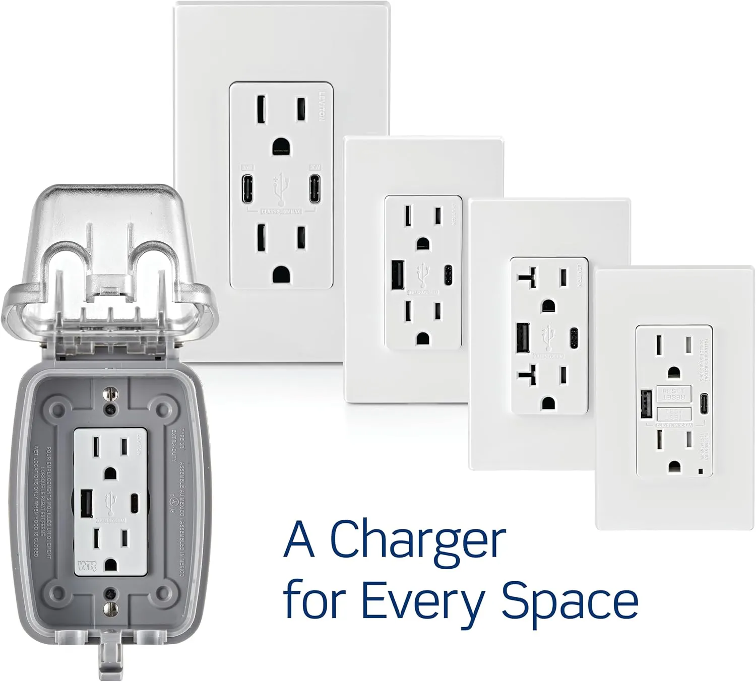 Leviton T5636-W 60W (6A) USB Dual Type-C/C Power Delivery in-Wall Charger with 15A Tamper-Resistant Outlet, USB Charger for Smartphones, Tablets, Laptops, White